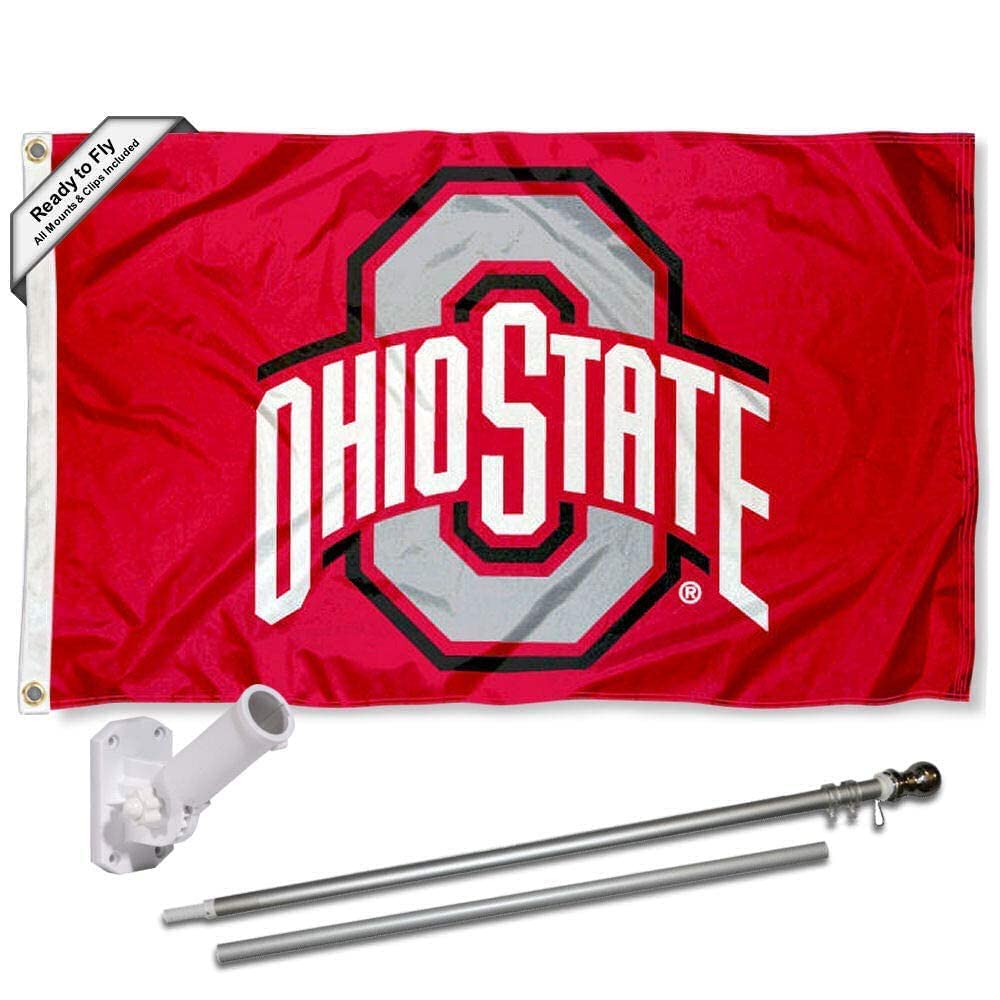 College Flags & Banners Co. Ohio State University Nylon Flag and Pole Bracket Mount Bundle - Sports Collectibles, Sports Memorabilia, Sports Fan Shop, Sports Gifts