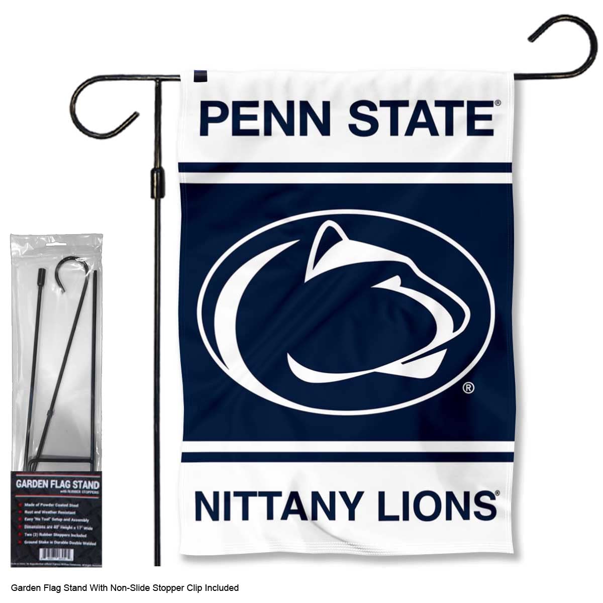 College Flags & Banners Co. Penn State Nittany Lions Garden Banner Flag with Flag Pole Stand Set - Sports Collectibles, Sports Memorabilia, Sports Fan Shop, Sports Gifts