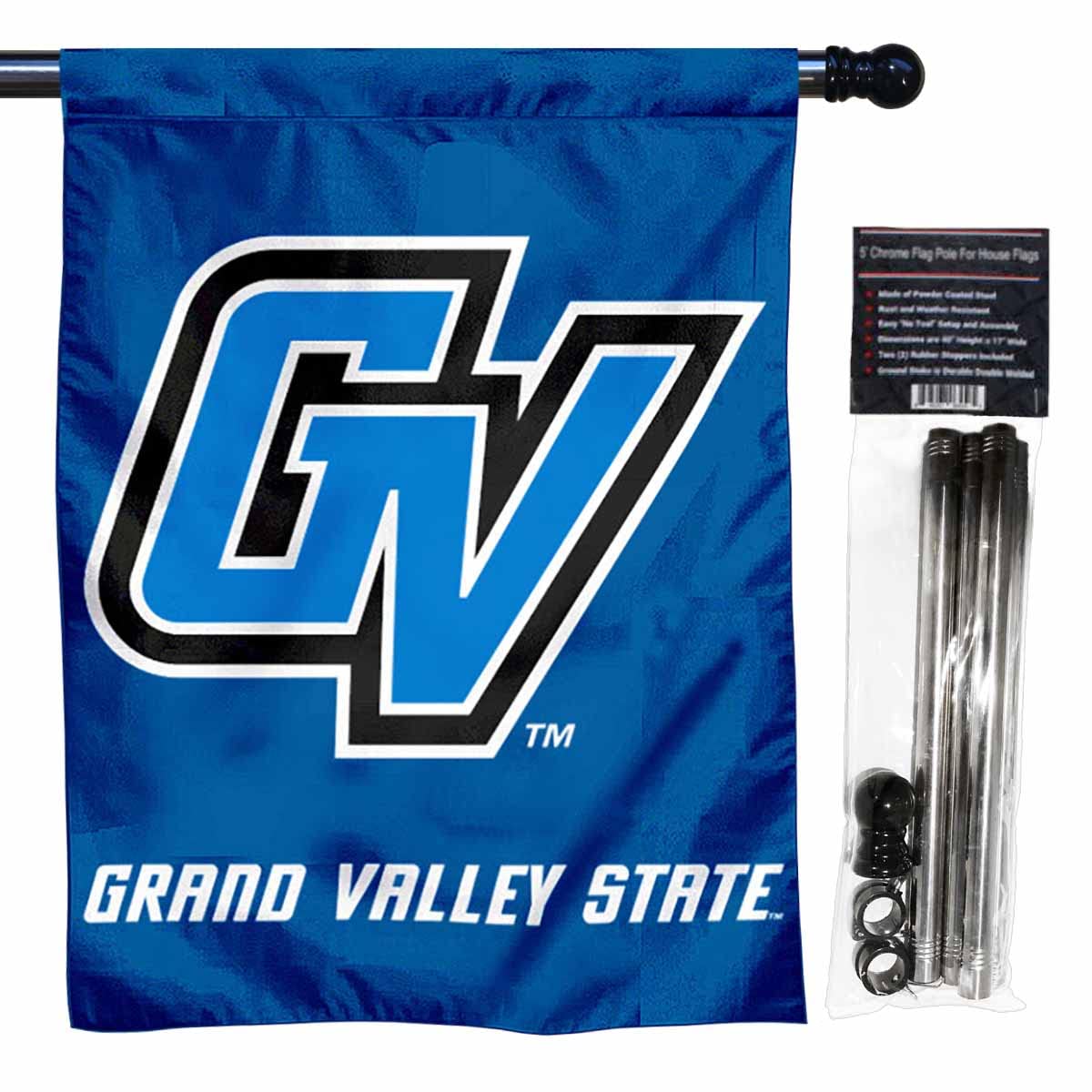 Grand Valley State House Flag with Flag Pole Set - Sports Collectibles, Sports Memorabilia, Sports Fan Shop, Sports Gifts
