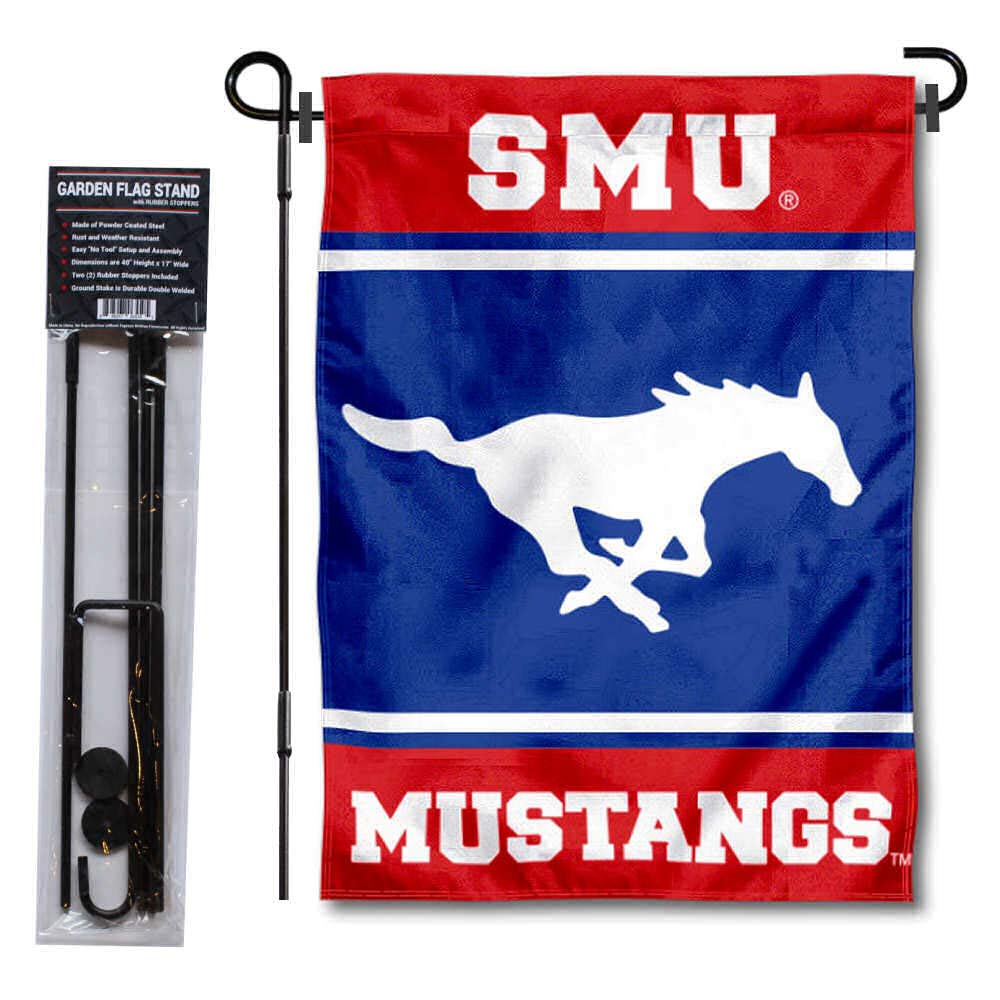 College Flags & Banners Co. Southern Methodist Mustangs Garden Flag with Stand Holder - Sports Collectibles, Sports Memorabilia, Sports Fan Shop, Sports Gifts