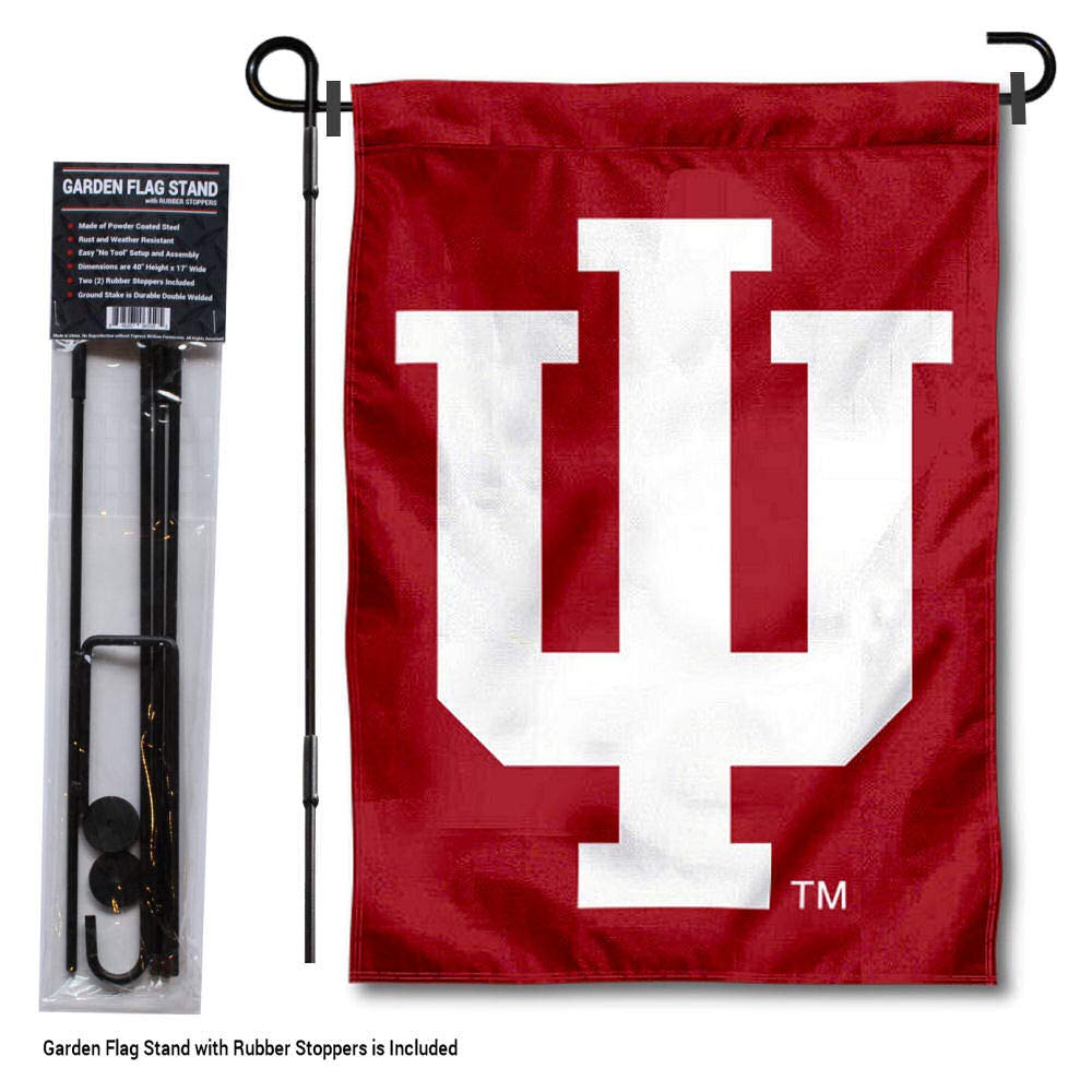 College Flags & Banners Co. Indiana Hoosiers IU Logo Garden Flag with Pole Stand Holder - Sports Collectibles, Sports Memorabilia, Sports Fan Shop, Sports Gifts