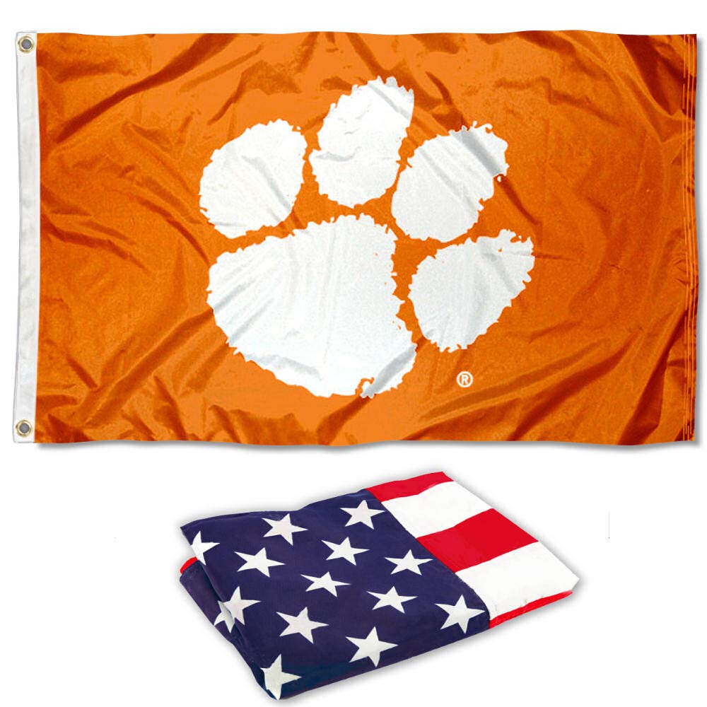 College Flags & Banners Co. Clemson University Flag - Orange and USA 3x5 Flag Set - Sports Collectibles, Sports Memorabilia, Sports Fan Shop, Sports Gifts