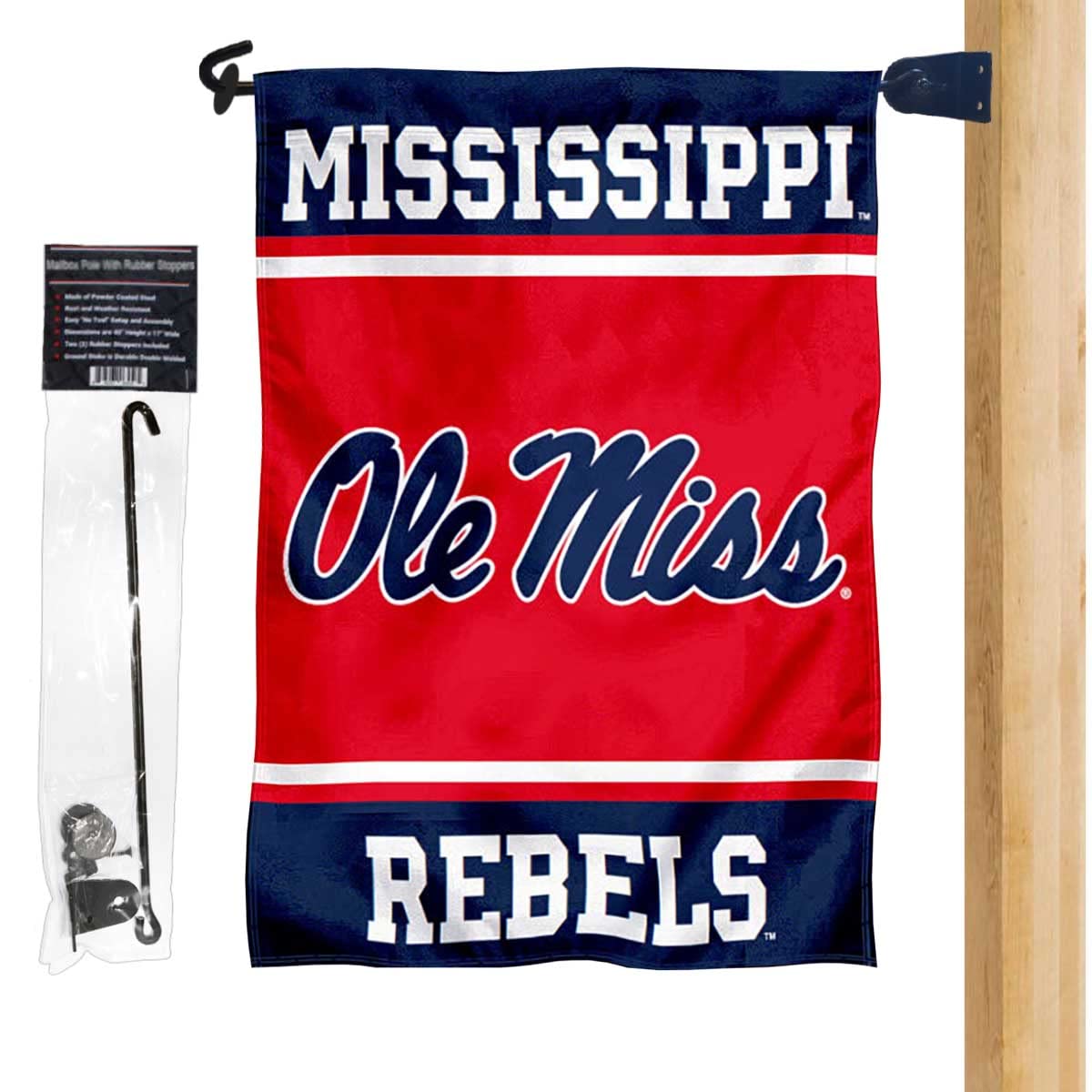 Ole Miss University of Mississippi Garden Yard Flag and Mailbox Post Pole Mount Holder Set - Sports Collectibles, Sports Memorabilia, Sports Fan Shop, Sports Gifts