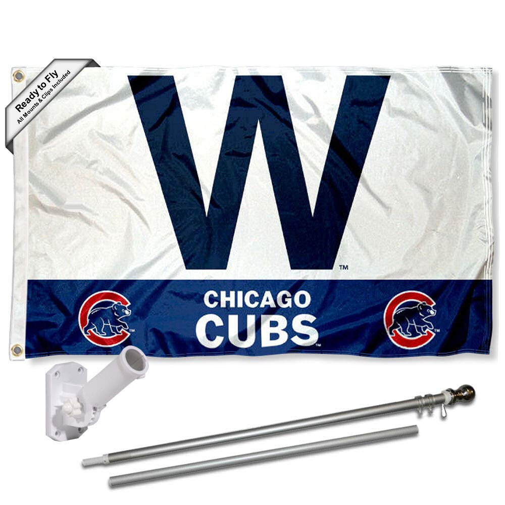 Chicago Baseball Team W Win Flag Pole and Bracket Kit - Sports Collectibles, Sports Memorabilia, Sports Fan Shop, Sports Gifts