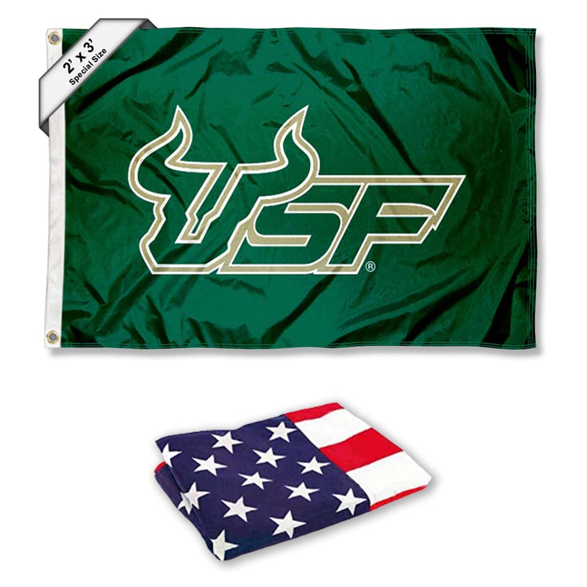 South Florida Bulls Small 2'x3' Flag and USA 3x5 Flag Set - Sports Collectibles, Sports Memorabilia, Sports Fan Shop, Sports Gifts