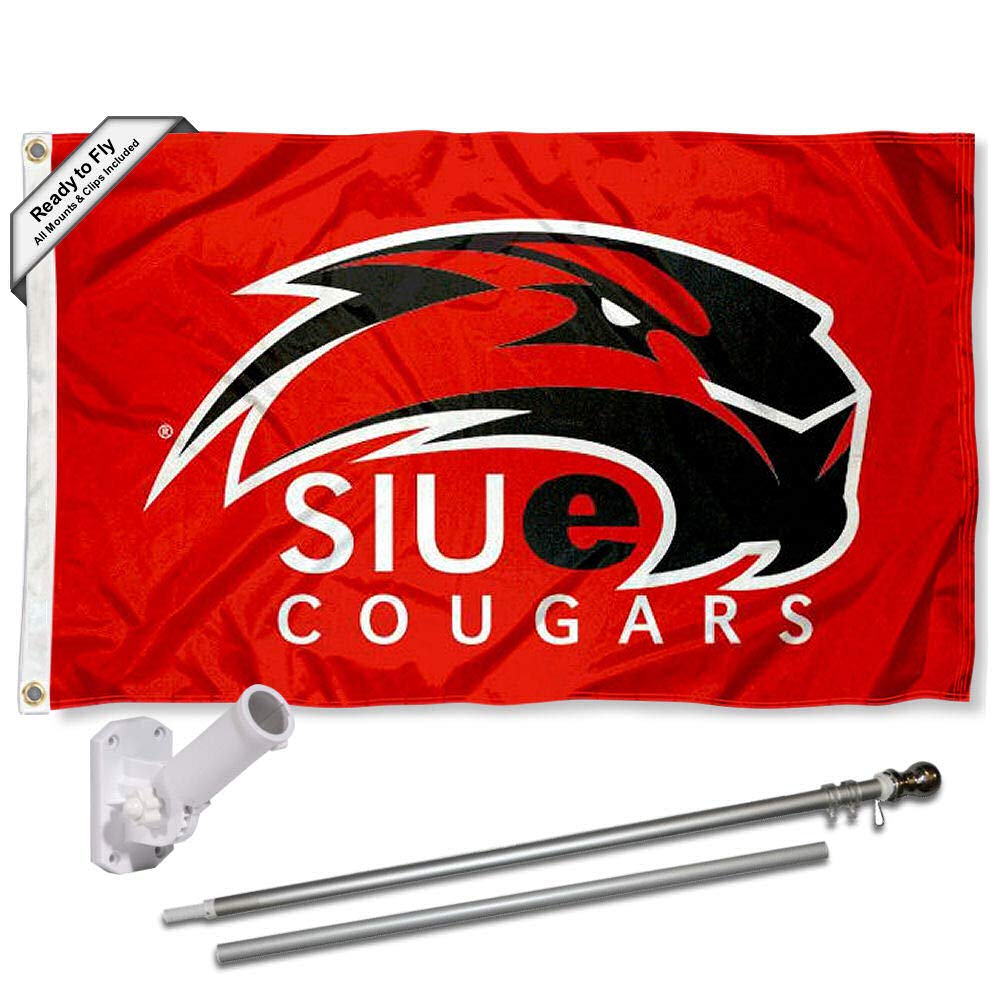 SIU Edwardsville Cougars Logo Flag and Pole Bracket Mount Bundle - Sports Collectibles, Sports Memorabilia, Sports Fan Shop, Sports Gifts
