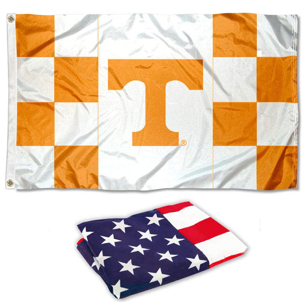 College Flags & Banners Co. Tennessee Volunteers Checkerboard Stripes Flag and USA 3x5 Set - Sports Collectibles, Sports Memorabilia, Sports Fan Shop, Sports Gifts