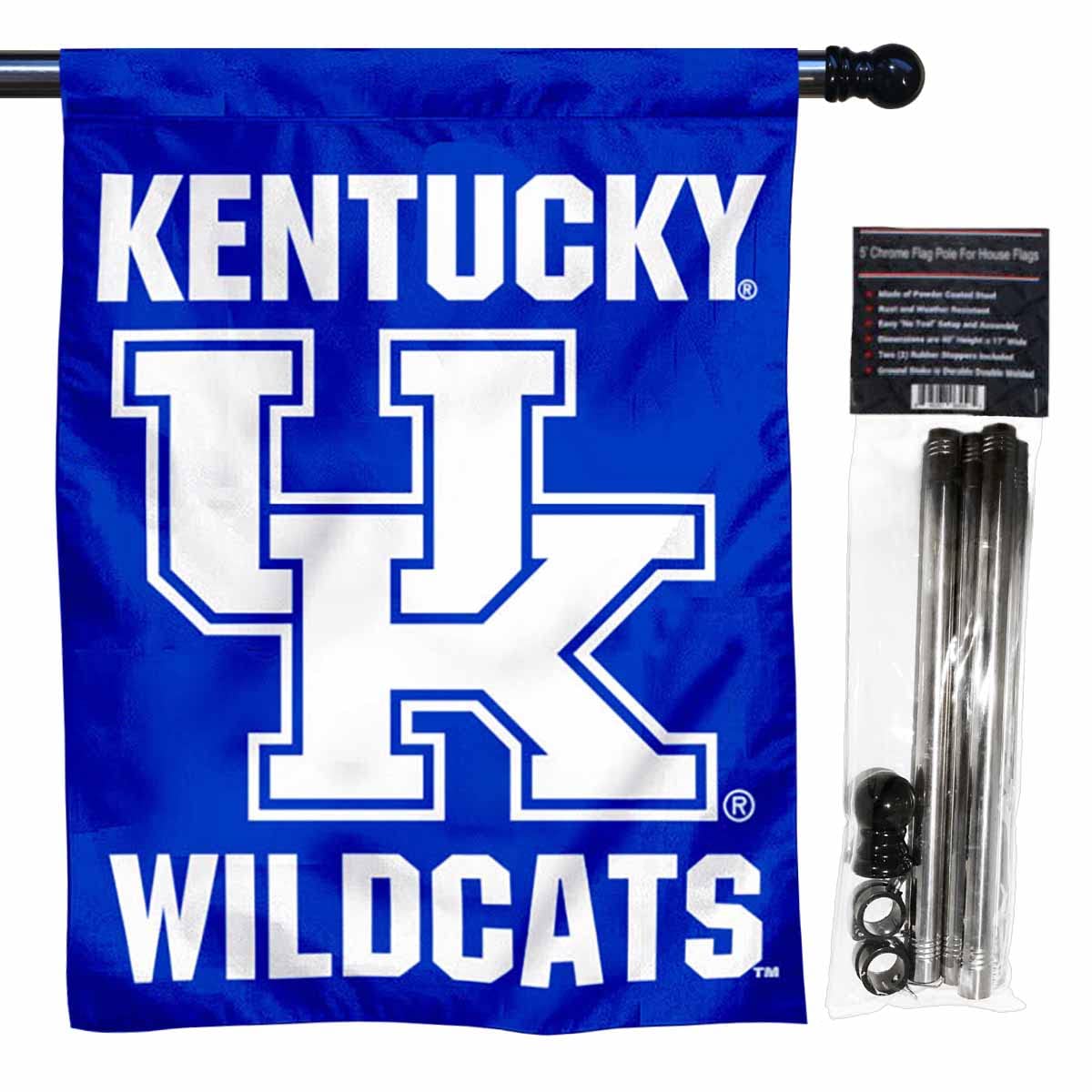 College Flags & Banners Co. Kentucky UK Wildcats New Logo House Flag with Flag Pole Set - Sports Collectibles, Sports Memorabilia, Sports Fan Shop, Sports Gifts