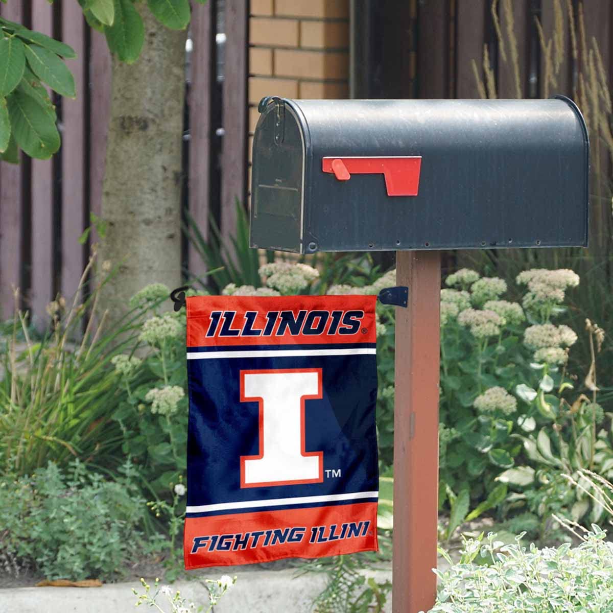 College Flags & Banners Co. Illinois Fighting Illini Garden Flag and Mailbox Post Pole Mount Holder Set - Sports Collectibles, Sports Memorabilia, Sports Fan Shop, Sports Gifts