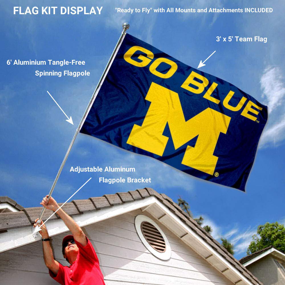 Michigan Go Blue Flag with Pole and Bracket Kit - Sports Collectibles, Sports Memorabilia, Sports Fan Shop, Sports Gifts