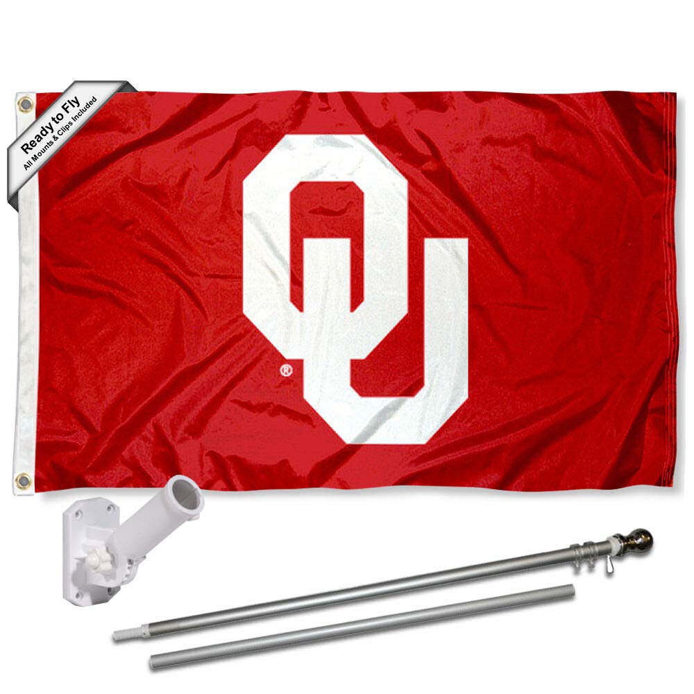 College Flags & Banners Co. Oklahoma Sooners OU Logo Flag with Pole and Bracket Kit - Sports Collectibles, Sports Memorabilia, Sports Fan Shop, Sports Gifts