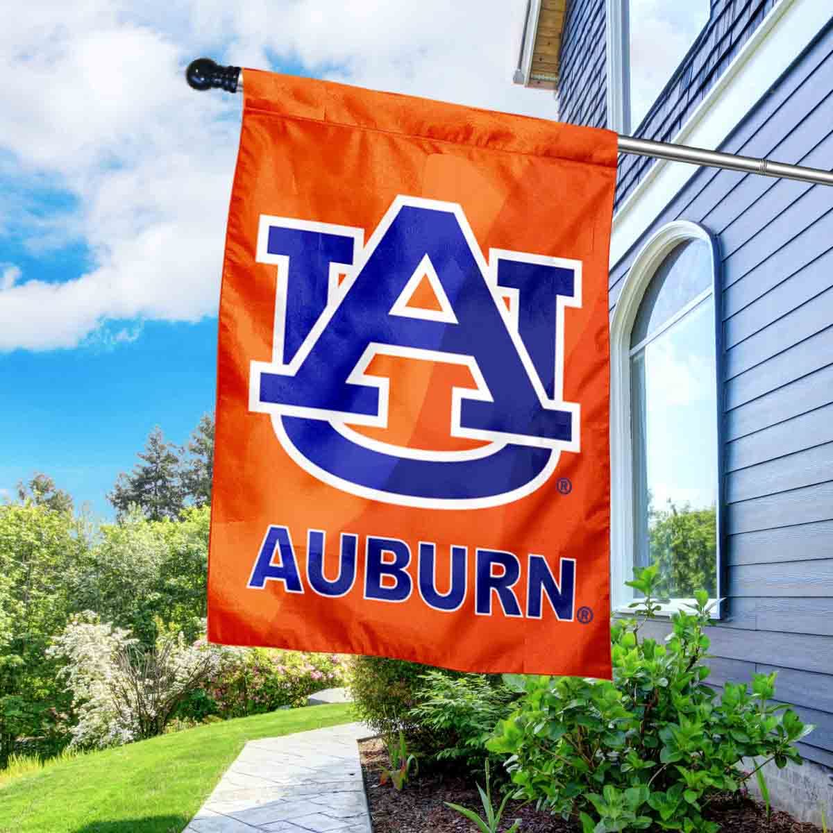 College Flags & Banners Co. Auburn University Orange House Flag with Flag Pole Set - Sports Collectibles, Sports Memorabilia, Sports Fan Shop, Sports Gifts