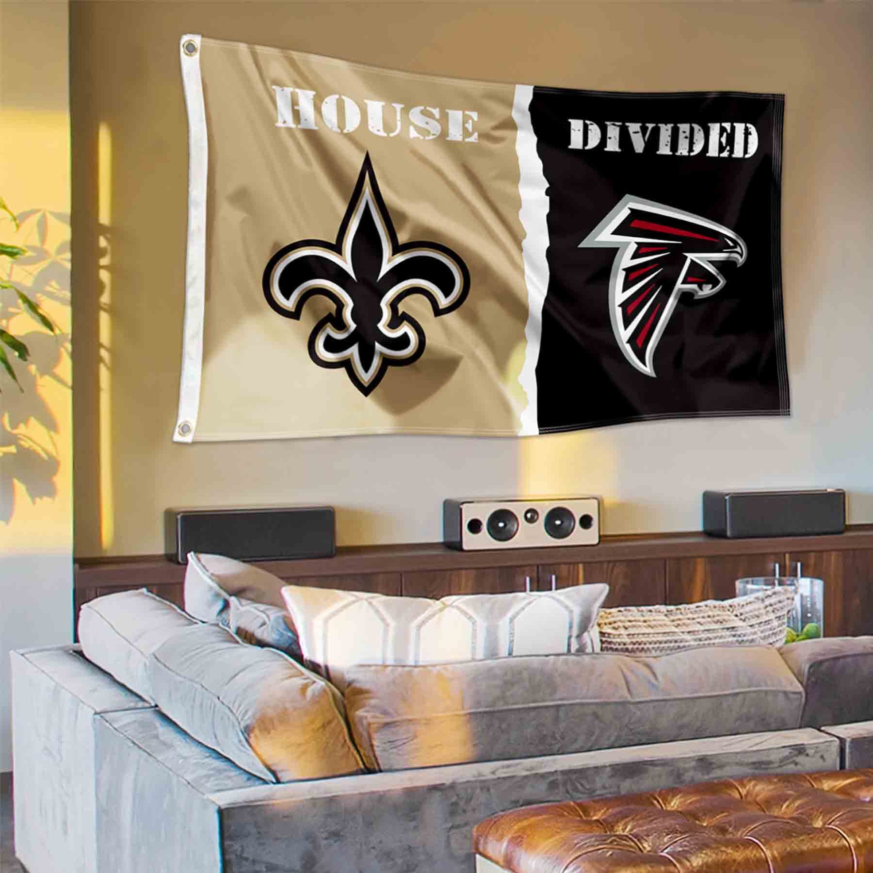 Saints and Falcons House Divided Flag Rivalry Banner - Sports Collectibles, Sports Memorabilia, Sports Fan Shop, Sports Gifts