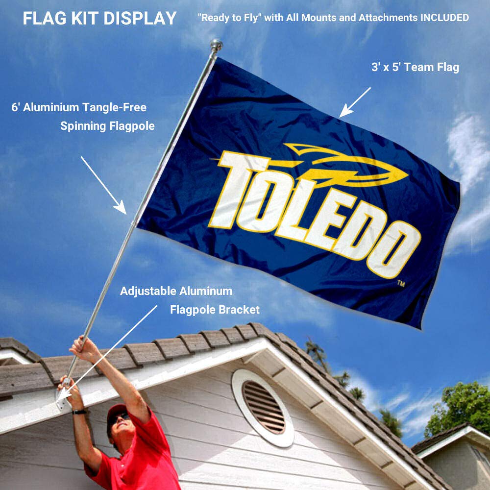 Toledo Rockets Flag with Pole and Bracket Complete Set - Sports Collectibles, Sports Memorabilia, Sports Fan Shop, Sports Gifts