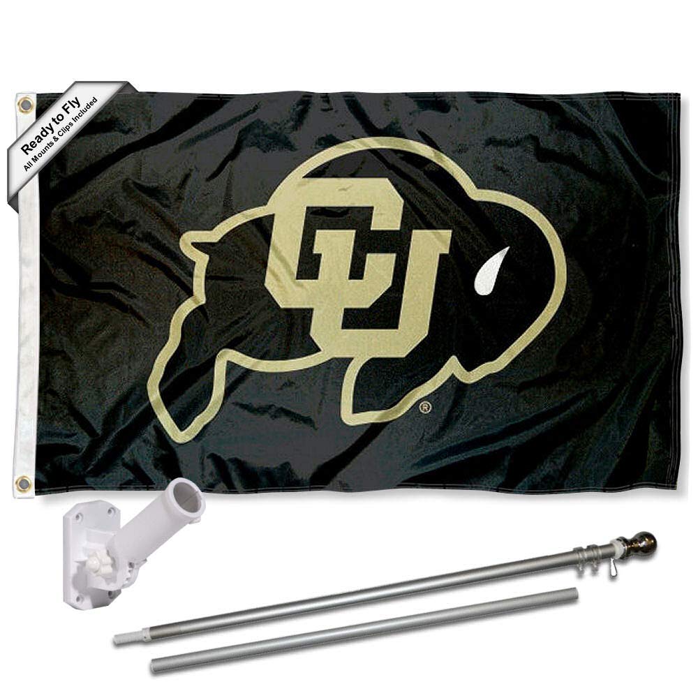College Flags & Banners Co. Colorado Buffaloes Black Flag with Pole and Bracket Kit - Sports Collectibles, Sports Memorabilia, Sports Fan Shop, Sports Gifts