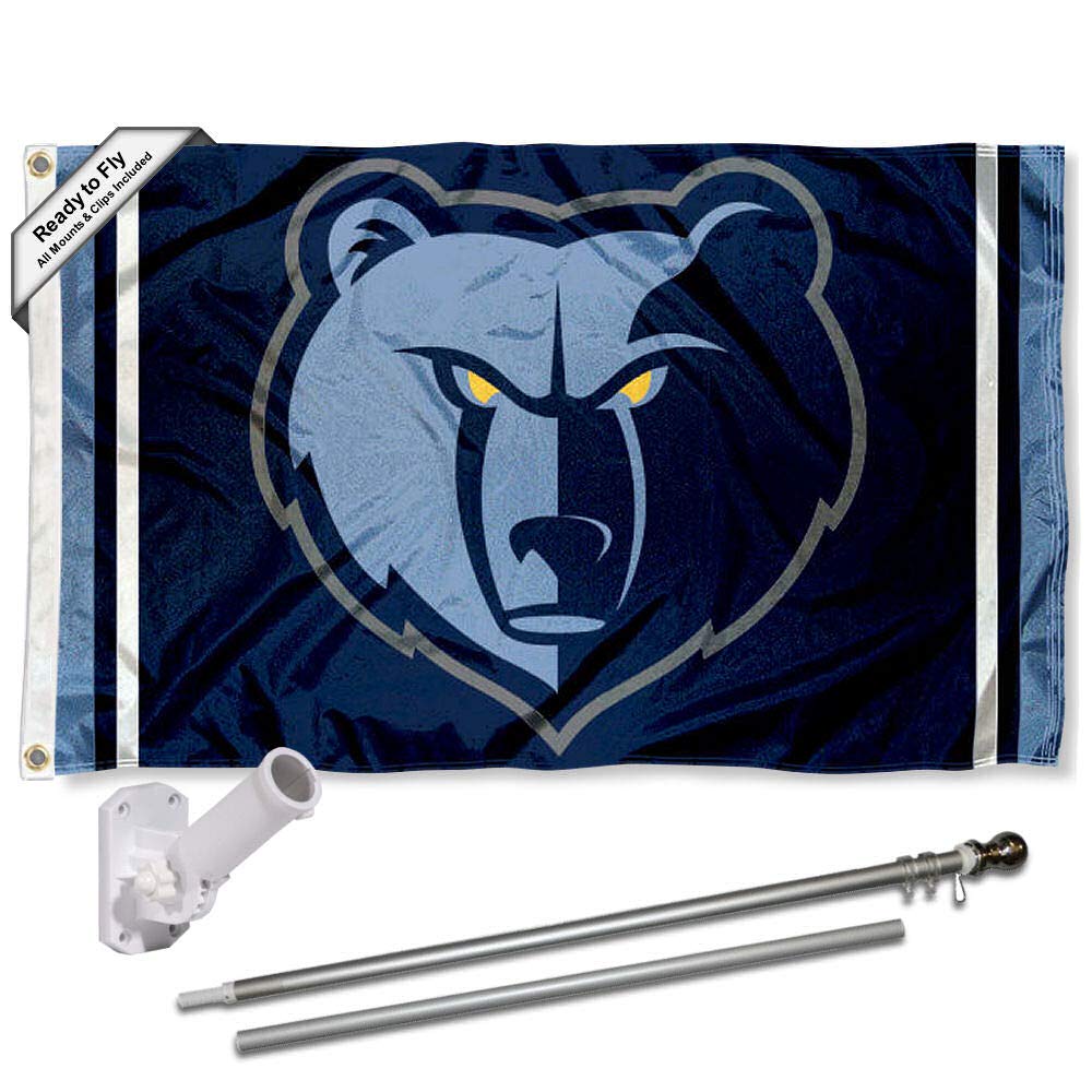 WinCraft Memphis Grizzlies Grizzly Head Flag Pole and Bracket Set - Sports Collectibles, Sports Memorabilia, Sports Fan Shop, Sports Gifts