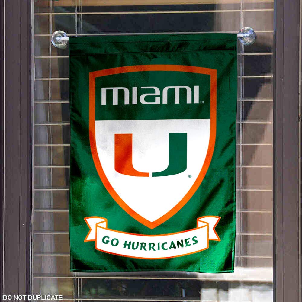 College Flags & Banners Co. Hurricanes Shield Garden Flag - Sports Collectibles, Sports Memorabilia, Sports Fan Shop, Sports Gifts