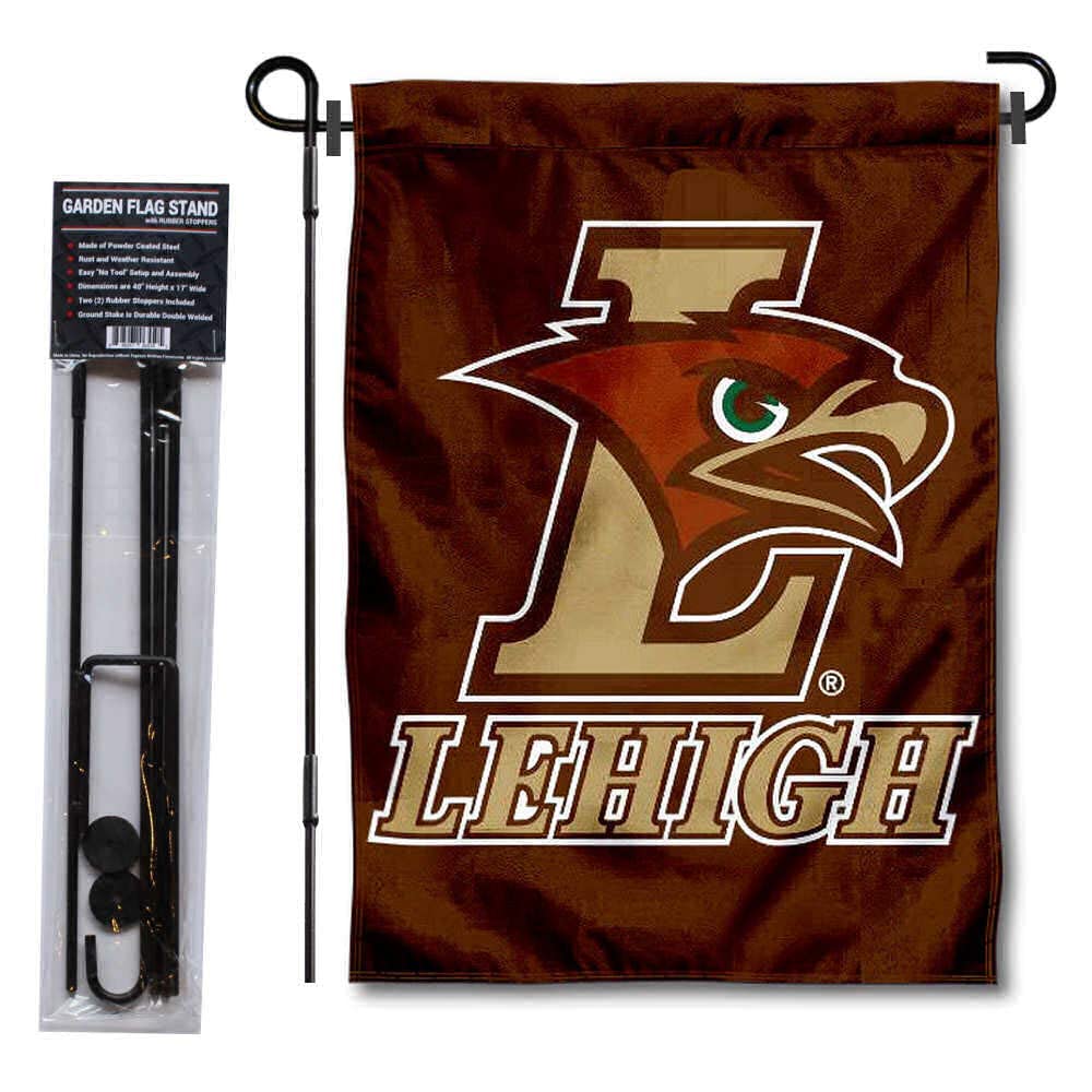 College Flags & Banners Co. Lehigh Mountain Hawks Garden Flag and USA Stand Pole Holder Set - Sports Collectibles, Sports Memorabilia, Sports Fan Shop, Sports Gifts