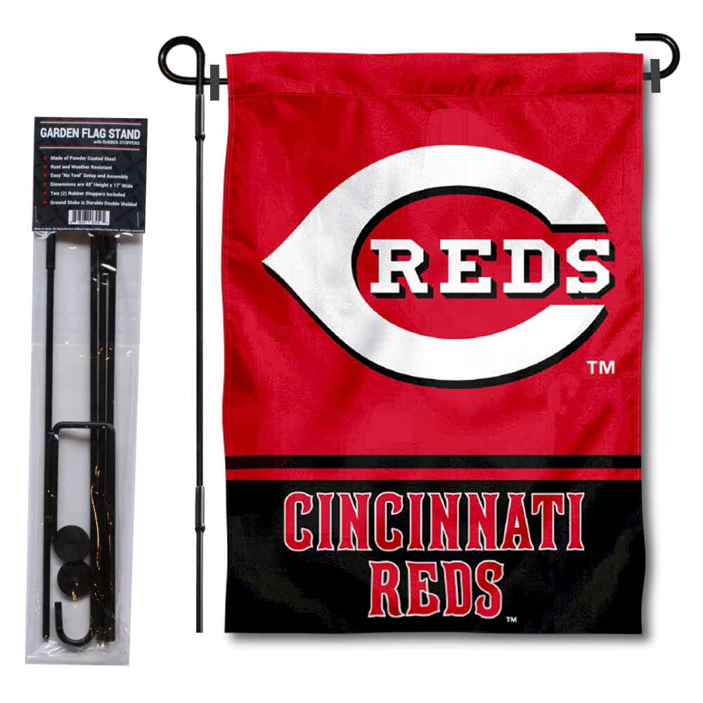 Cincinnati Reds Garden Flag with Stand Holder - Sports Collectibles, Sports Memorabilia, Sports Fan Shop, Sports Gifts
