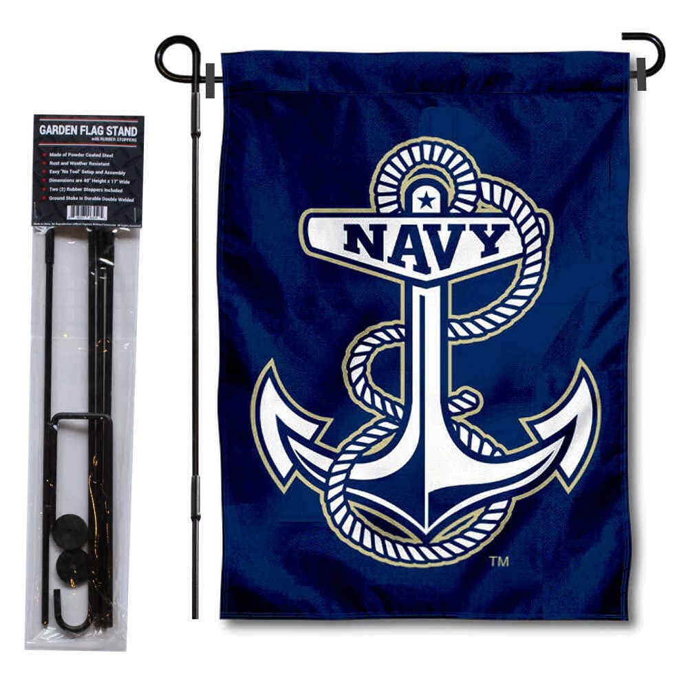 College Flags & Banners Co. US Navy Anchor Garden Flag and USA Flag Stand Pole Holder Set - Sports Collectibles, Sports Memorabilia, Sports Fan Shop, Sports Gifts