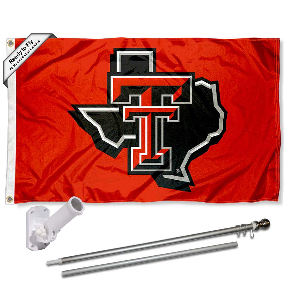 College Flags & Banners Co. Texas Tech Red Raiders State of TX Flag with Pole and Bracket Complete Set - Sports Collectibles, Sports Memorabilia, Sports Fan Shop, Sports Gifts