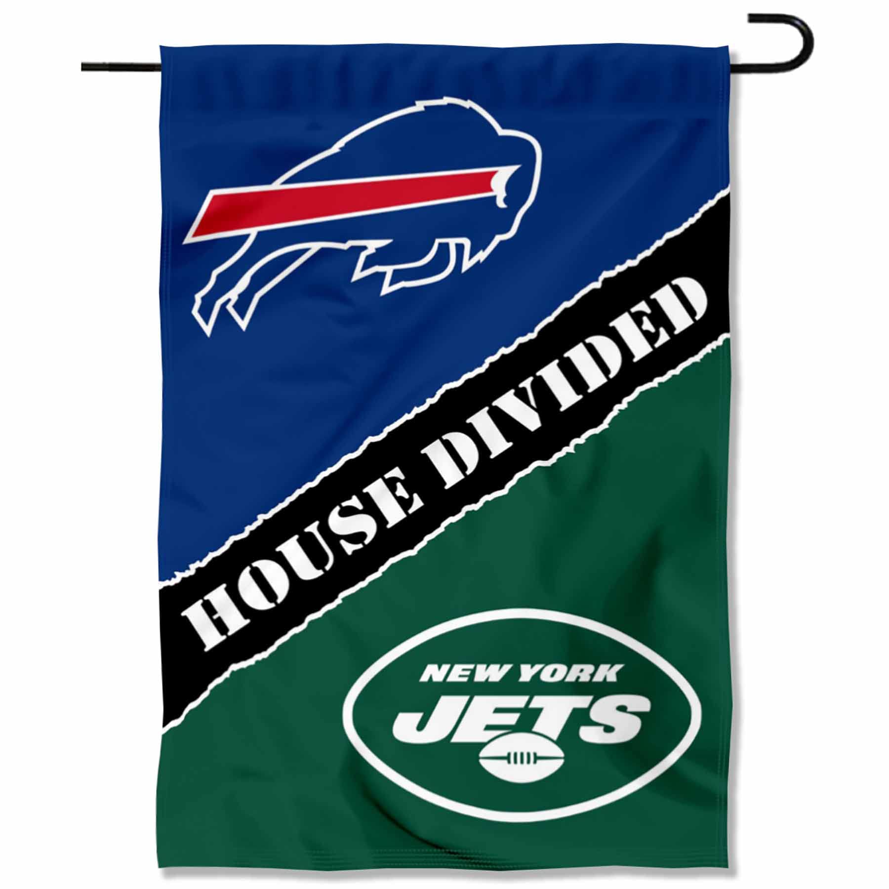 WinCraft House Divided Bills and Jets Double Sided Garden Flag - Sports Collectibles, Sports Memorabilia, Sports Fan Shop, Sports Gifts
