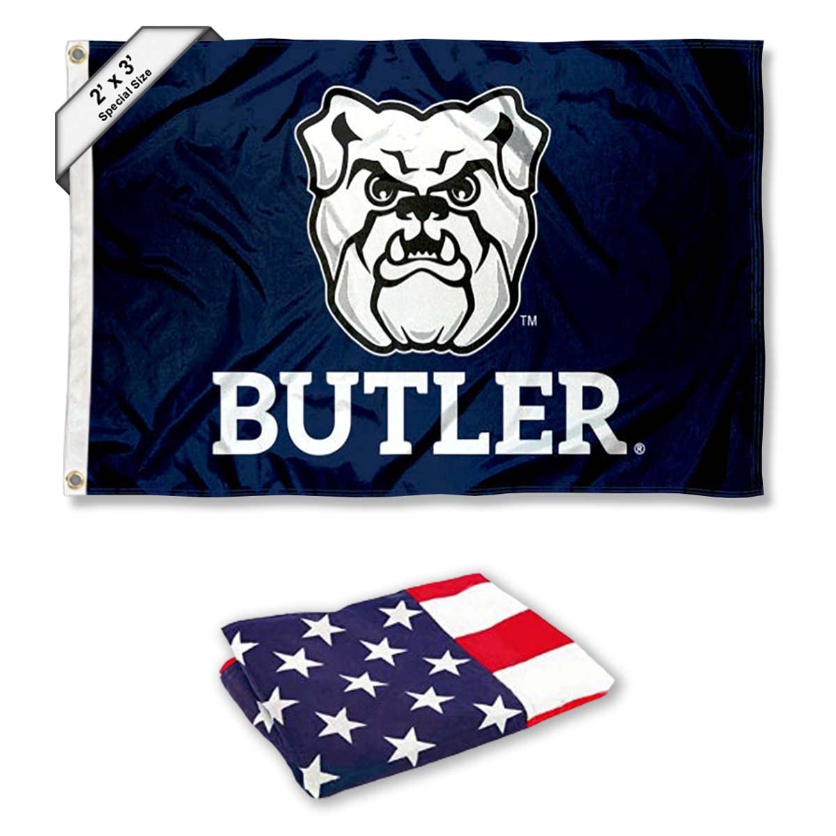 Butler Bulldogs Small 2'x3' Flag and USA 3x5 Flag Set - Sports Collectibles, Sports Memorabilia, Sports Fan Shop, Sports Gifts