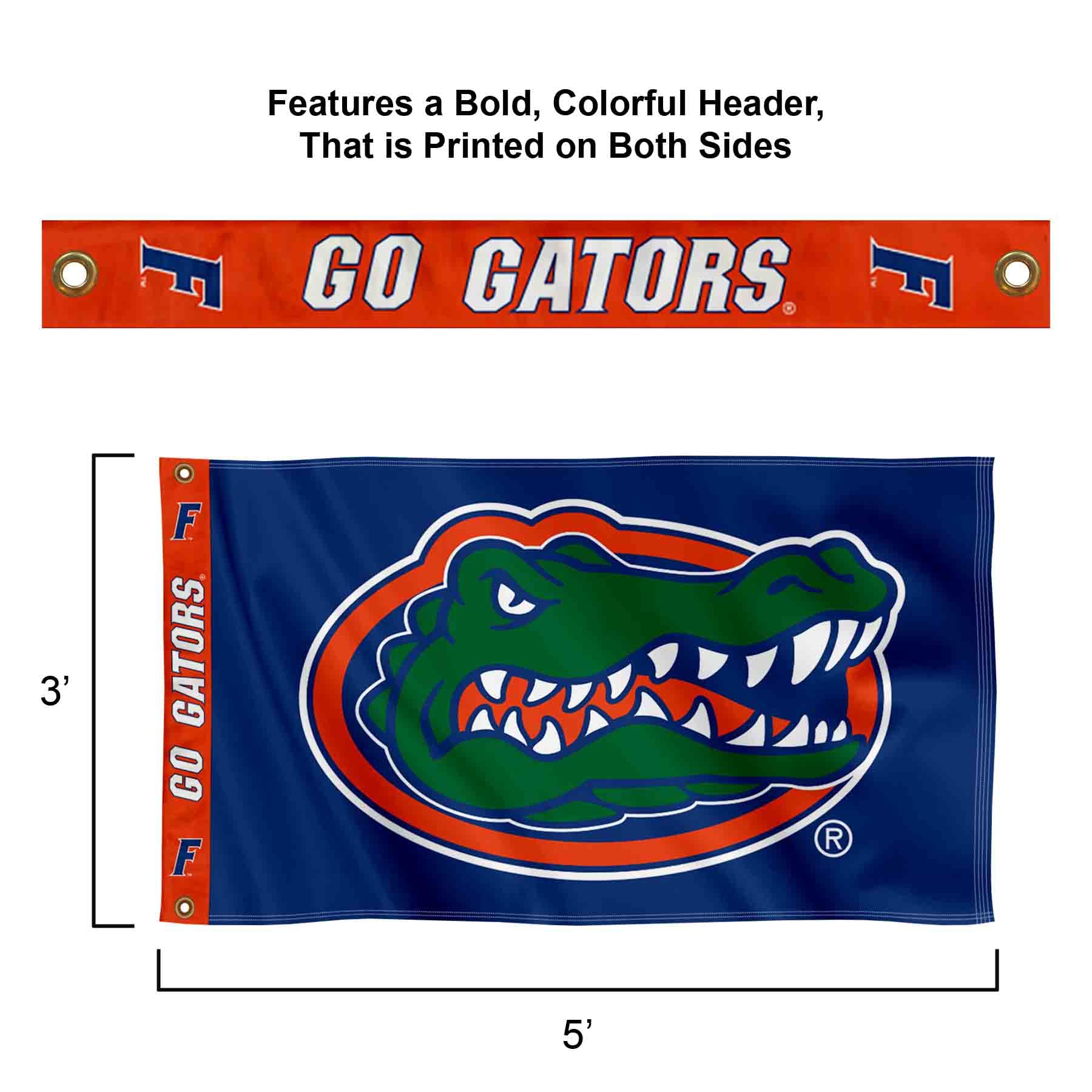 College Flags & Banners Co. Florida Gators Printed Header 3x5 Foot Banner Flag - Sports Collectibles, Sports Memorabilia, Sports Fan Shop, Sports Gifts