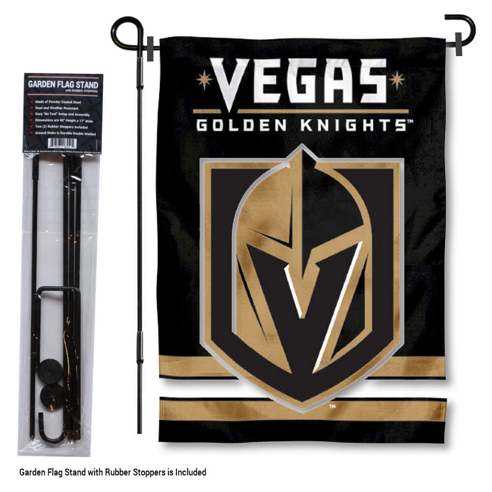 WinCraft Vegas Golden Knights Garden Flag with Stand Holder - Sports Collectibles, Sports Memorabilia, Sports Fan Shop, Sports Gifts