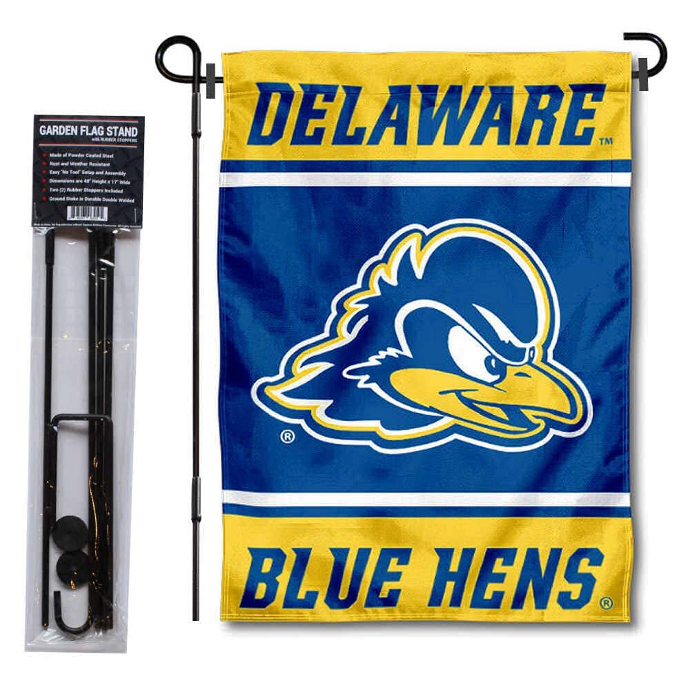 College Flags & Banners Co. Delaware Blue Hens Garden Flag and USA Flag Stand Pole Holder Set - Sports Collectibles, Sports Memorabilia, Sports Fan Shop, Sports Gifts