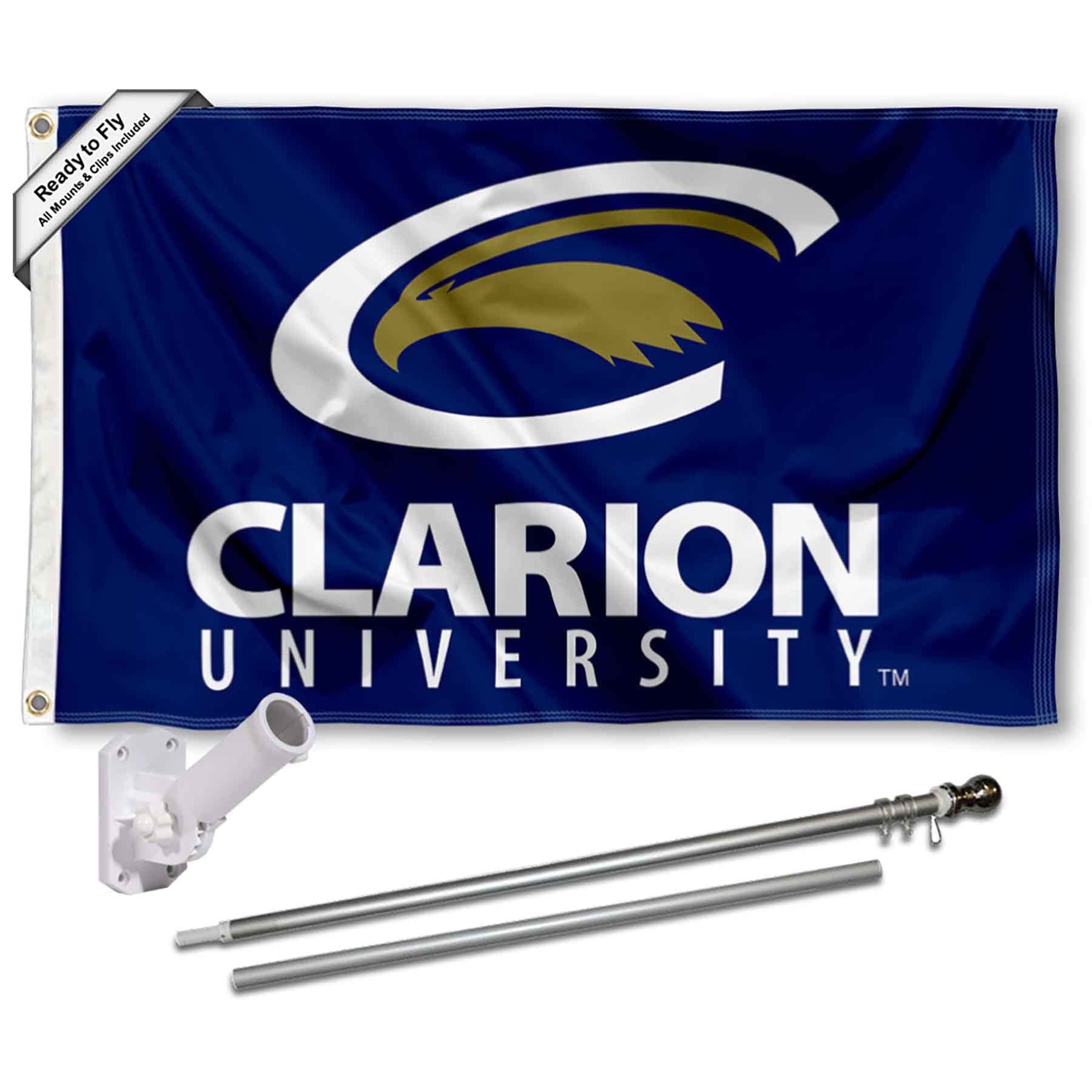 College Flags & Banners Co. Clarion Golden Eagles Wordmark Flag with Pole and Bracket Holder University Set - Sports Collectibles, Sports Memorabilia, Sports Fan Shop, Sports Gifts