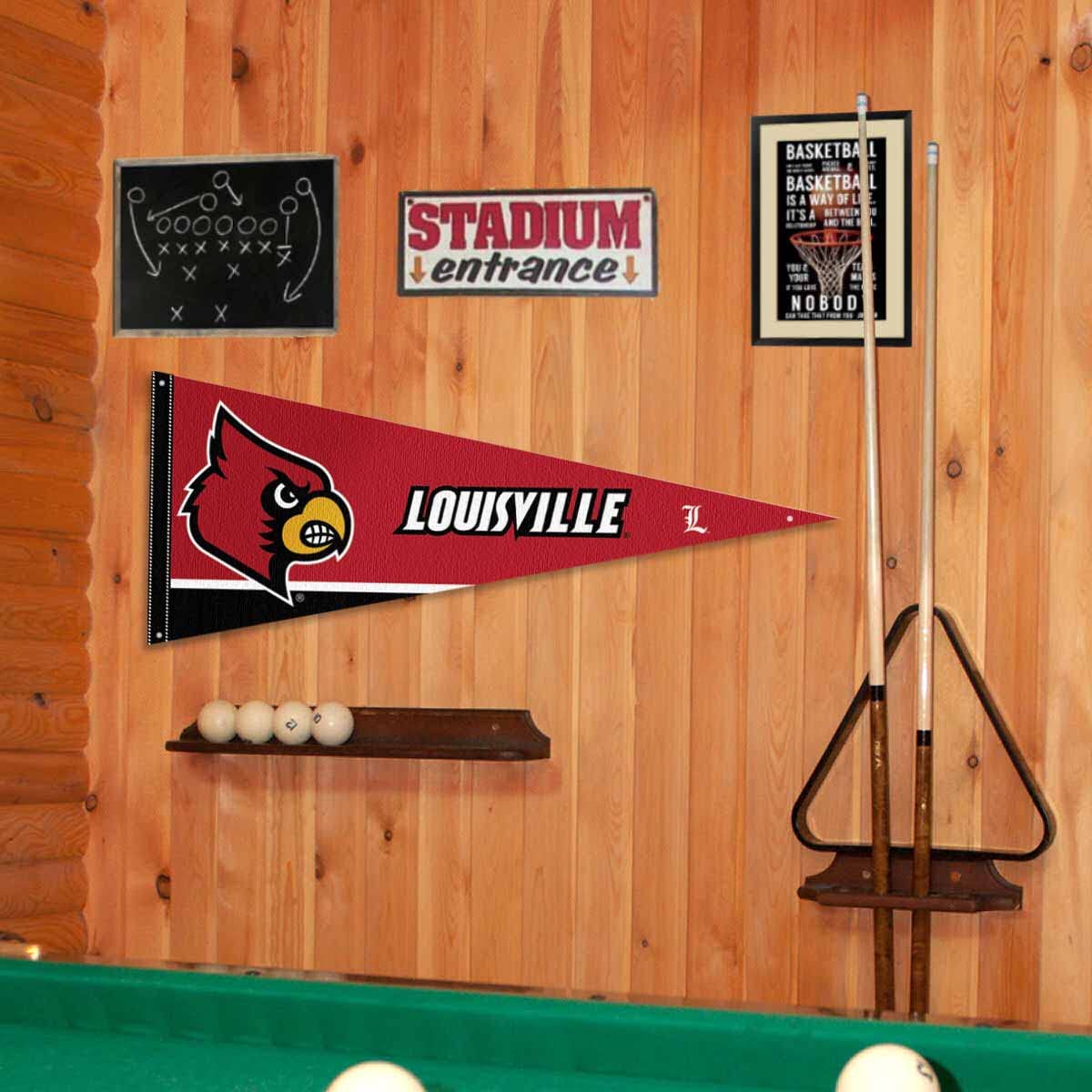 College Flags & Banners Co. Louisville Cardinals Pennant Flag and Wall Tack Mount Pads - Sports Collectibles, Sports Memorabilia, Sports Fan Shop, Sports Gifts