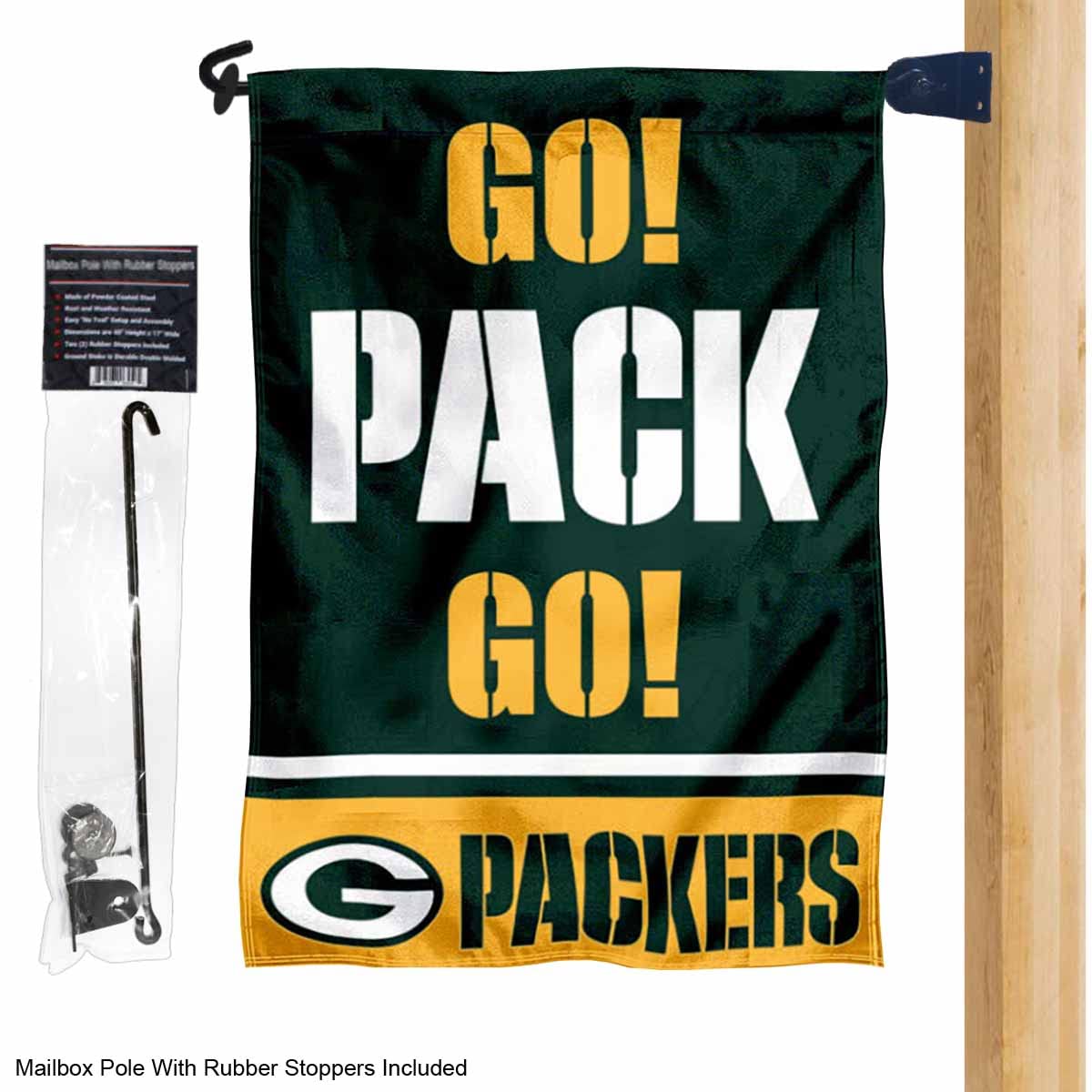 WinCraft Packers Go Pack Go Garden Flag and Mailbox Post Pole Holder Mount - Sports Collectibles, Sports Memorabilia, Sports Fan Shop, Sports Gifts