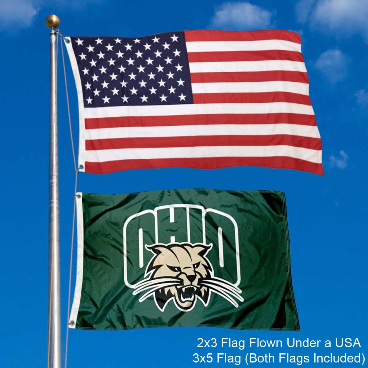Ohio Bobcats Small 2'x3' Flag and USA 3x5 Flag Set - Sports Collectibles, Sports Memorabilia, Sports Fan Shop, Sports Gifts