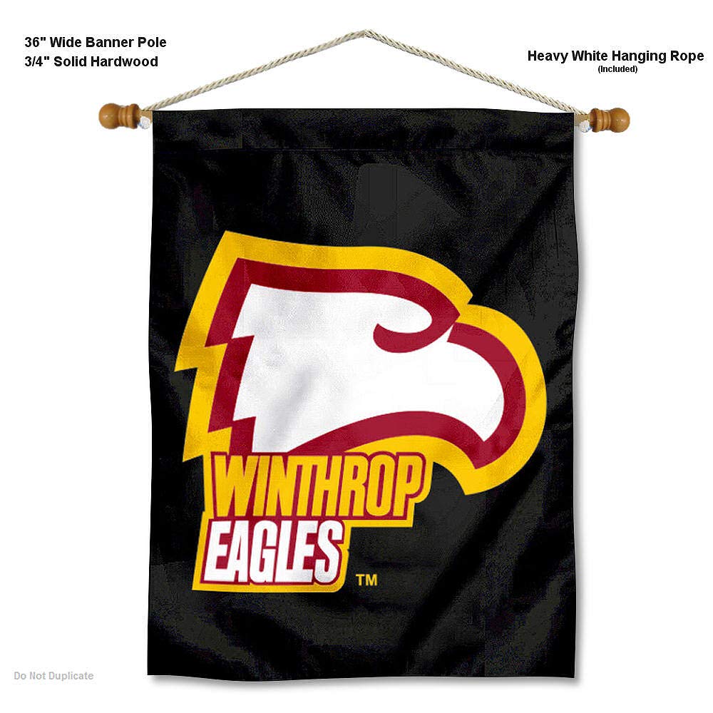 Winthrop Eagles House Flag and Wood Banner Pole Set - Sports Collectibles, Sports Memorabilia, Sports Fan Shop, Sports Gifts