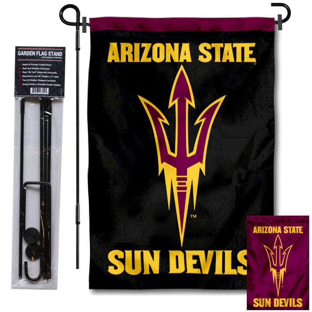 College Flags & Banners Co. Arizona State University Pitchfork Logo Garden Flag and USA Stand Pole Holder Set - Sports Collectibles, Sports Memorabilia, Sports Fan Shop, Sports Gifts