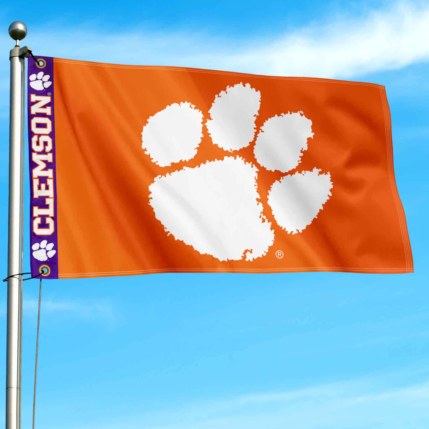 College Flags & Banners Co. Clemson Tigers Printed Header 3x5 Foot Banner Flag - Sports Collectibles, Sports Memorabilia, Sports Fan Shop, Sports Gifts