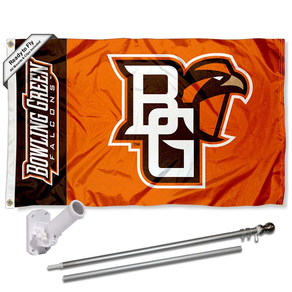 College Flags & Banners Co. Bowling Green State University Falcons 3x5 Flag and Pole Bracket Mount Bundle - Sports Collectibles, Sports Memorabilia, Sports Fan Shop, Sports Gifts