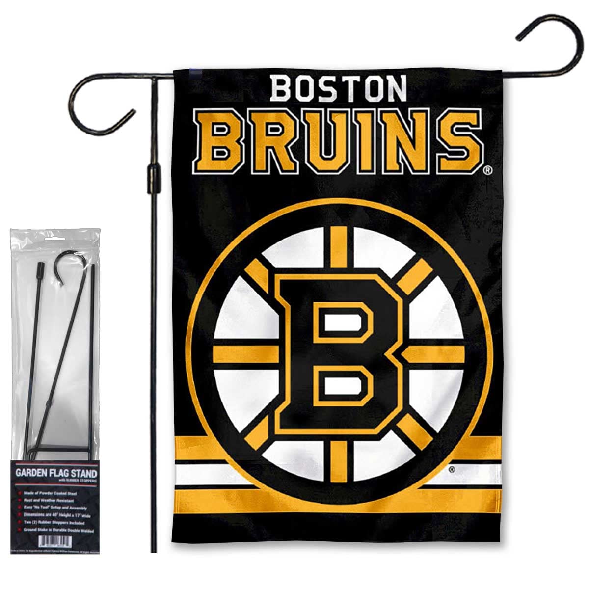 WinCraft Boston Bruins Garden Flag and Pole Stand Mount Holder - Sports Collectibles, Sports Memorabilia, Sports Fan Shop, Sports Gifts