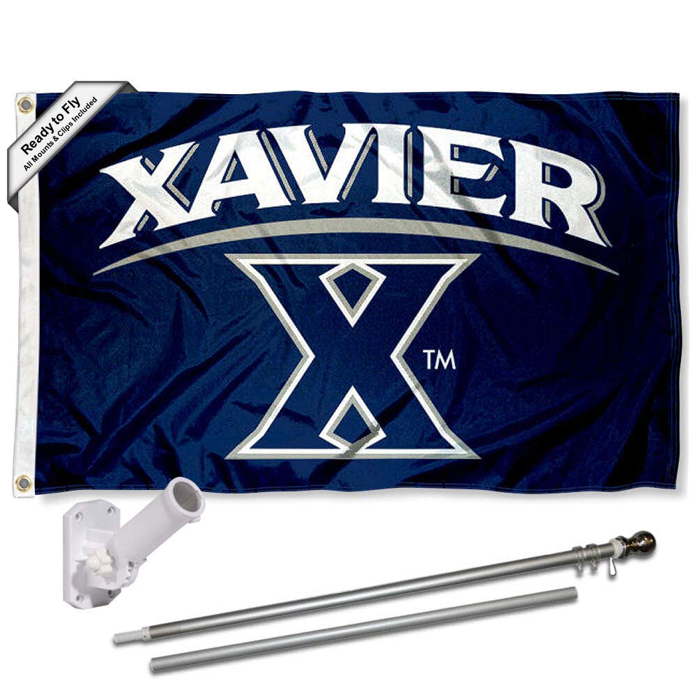 College Flags & Banners Co. Xavier Musketeers Blue 3x5 Foot Flag and Pole Bracket Mount Bundle - Sports Collectibles, Sports Memorabilia, Sports Fan Shop, Sports Gifts