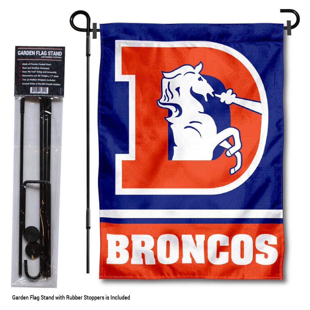 WinCraft Denver Broncos Throwback Garden Flag with Stand Holder - Sports Collectibles, Sports Memorabilia, Sports Fan Shop, Sports Gifts