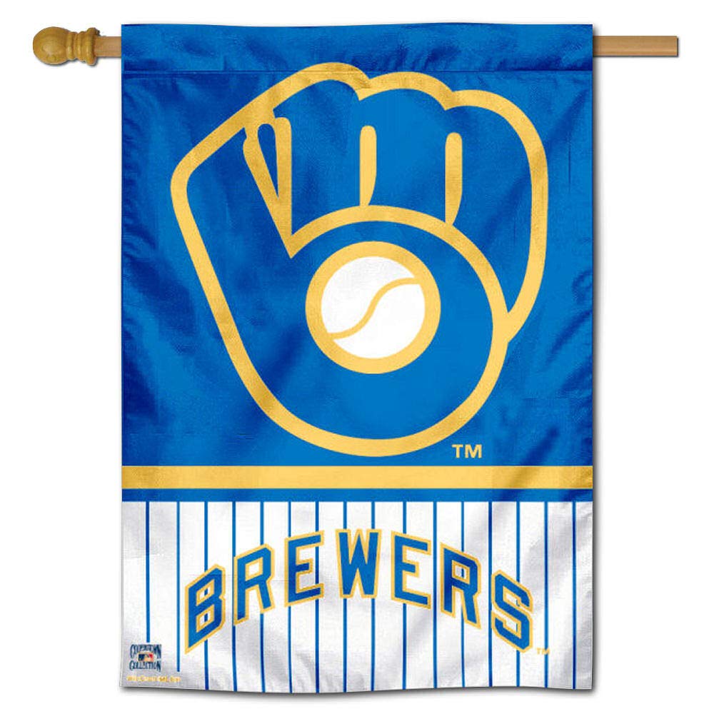 WinCraft Milwaukee Baseball Pinstripes Glove Double Sided Sided Banner Flag - Sports Collectibles, Sports Memorabilia, Sports Fan Shop, Sports Gifts