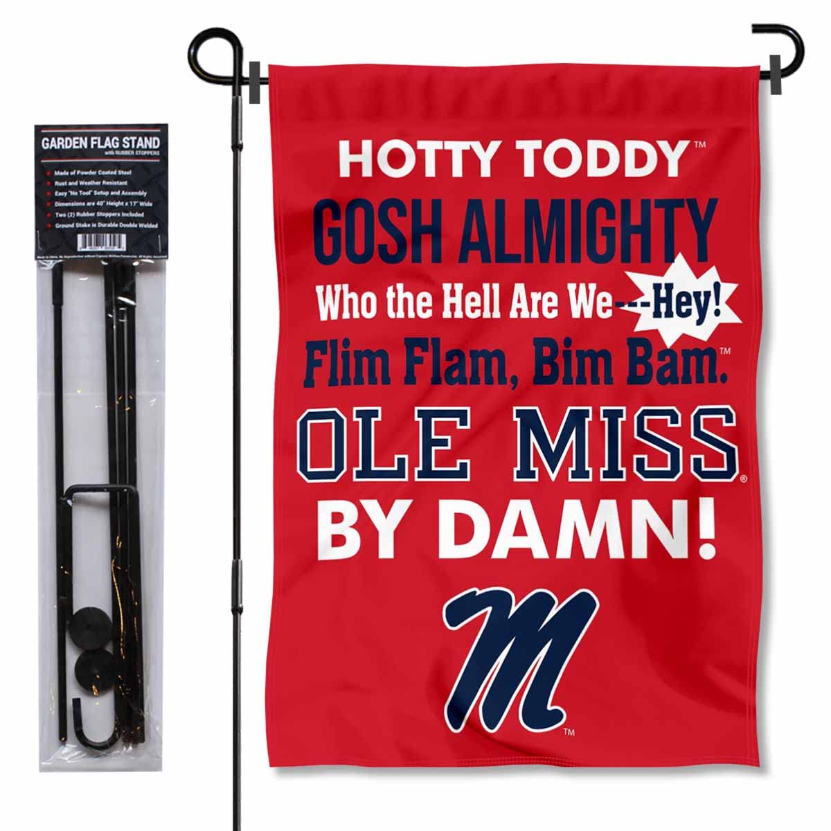 College Flags & Banners Co. Ole Miss Hotty Toddy Garden Flag with Pole Stand Holder - Sports Collectibles, Sports Memorabilia, Sports Fan Shop, Sports Gifts