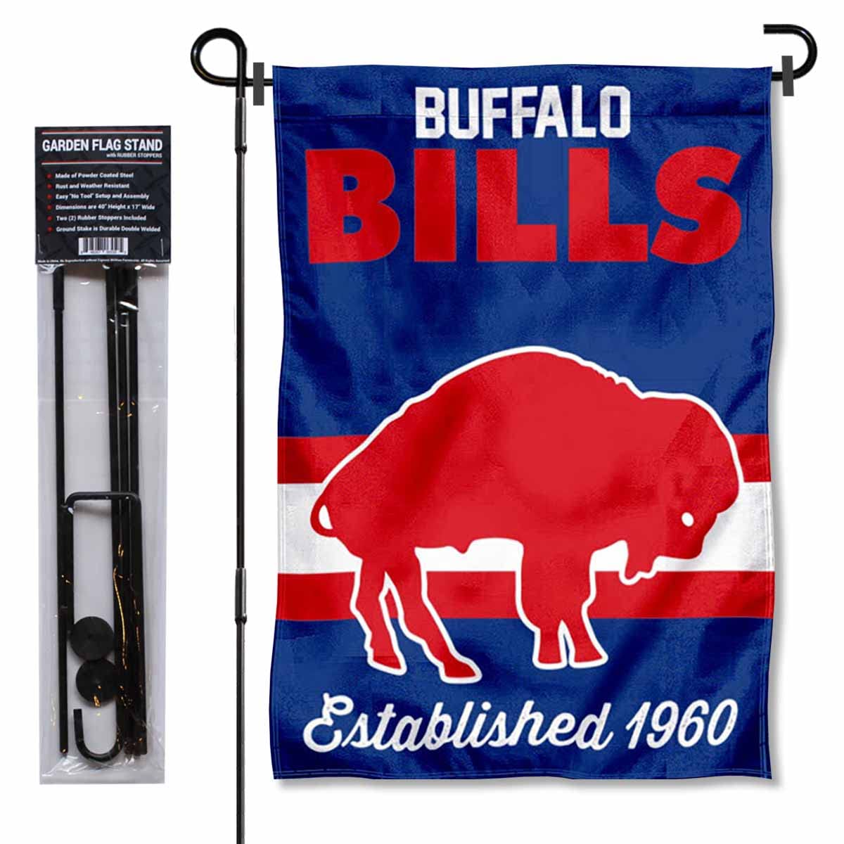 WinCraft Buffalo Bills Throwback Retro Vintage Garden Flag and Flagpole Mount - Sports Collectibles, Sports Memorabilia, Sports Fan Shop, Sports Gifts