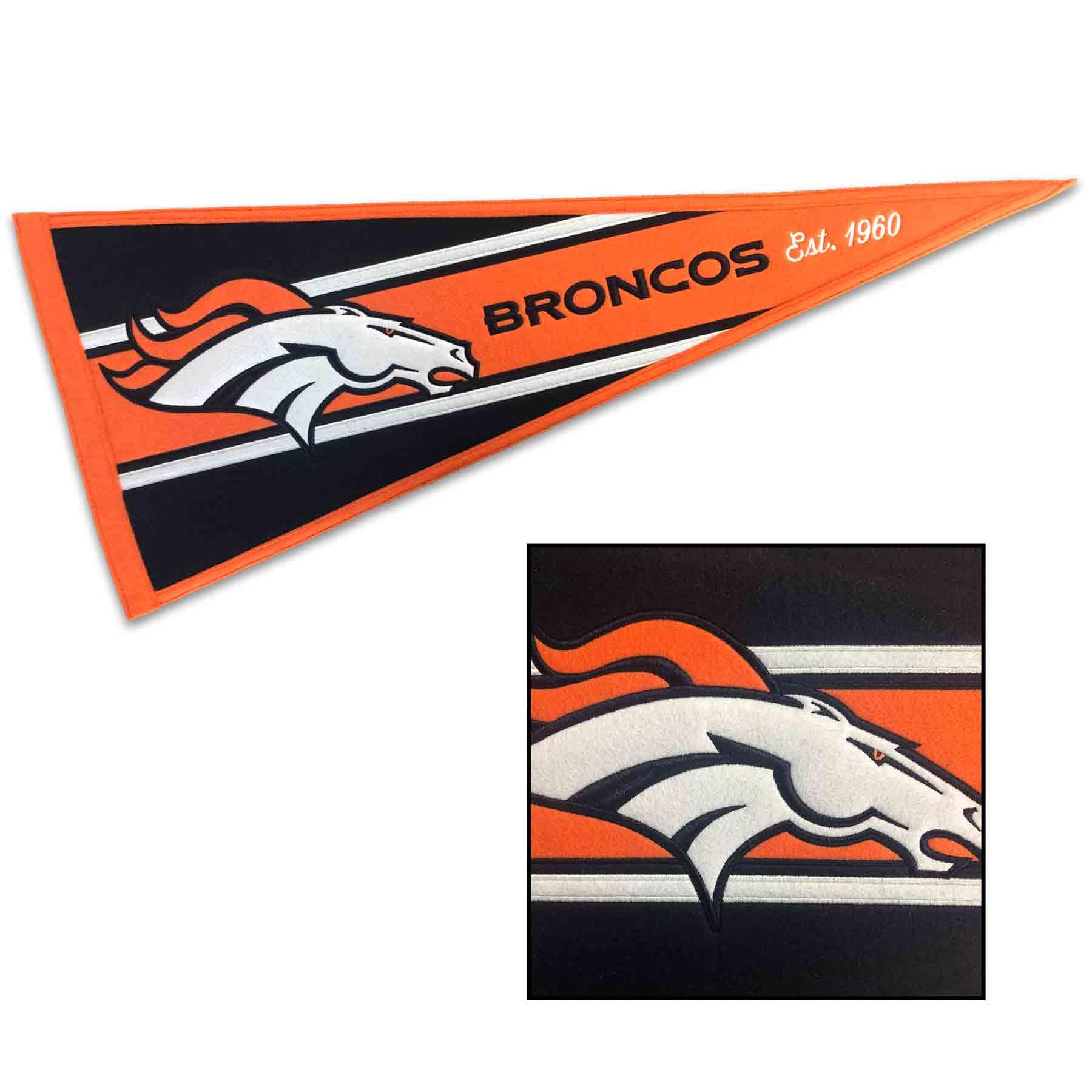 WinCraft Denver Broncos Embroidered and Sewn Pennant - Sports Collectibles, Sports Memorabilia, Sports Fan Shop, Sports Gifts