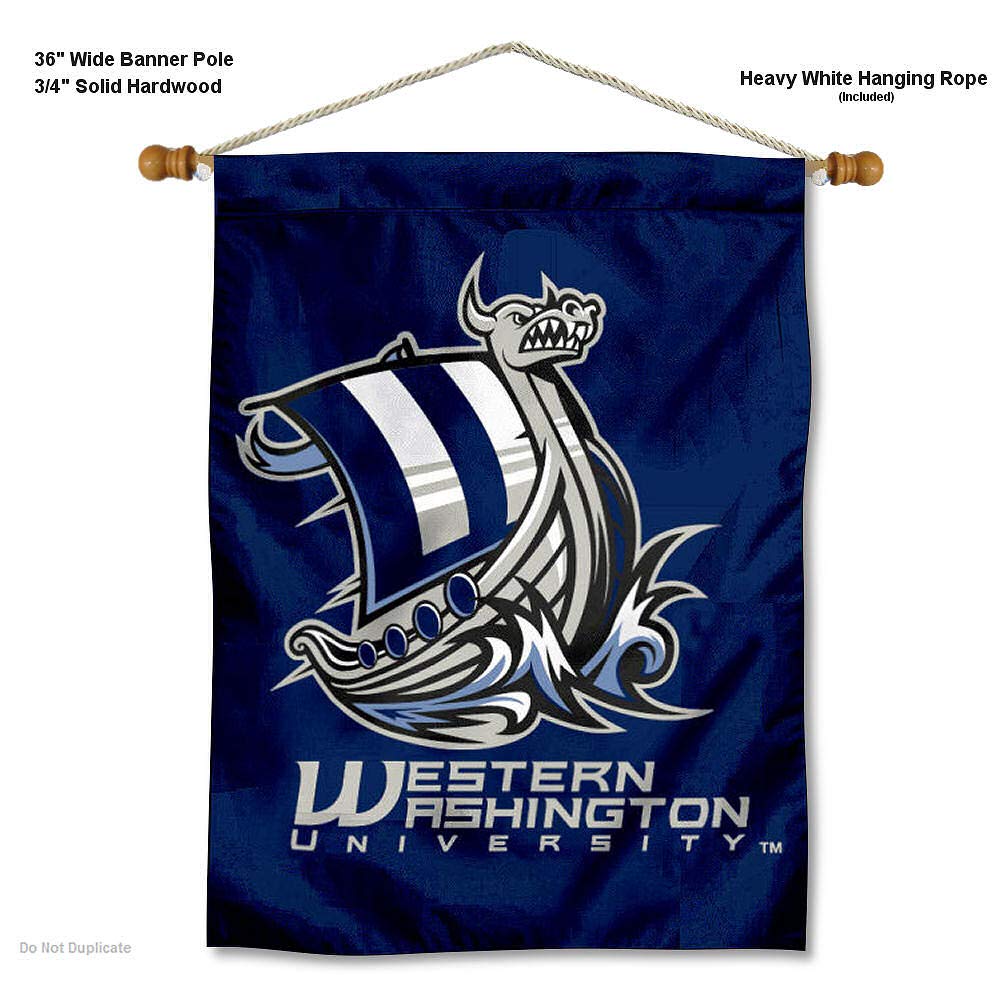 College Flags & Banners Co. Western Washington University Banner Flag and Wood Banner Pole Set - Sports Collectibles, Sports Memorabilia, Sports Fan Shop, Sports Gifts