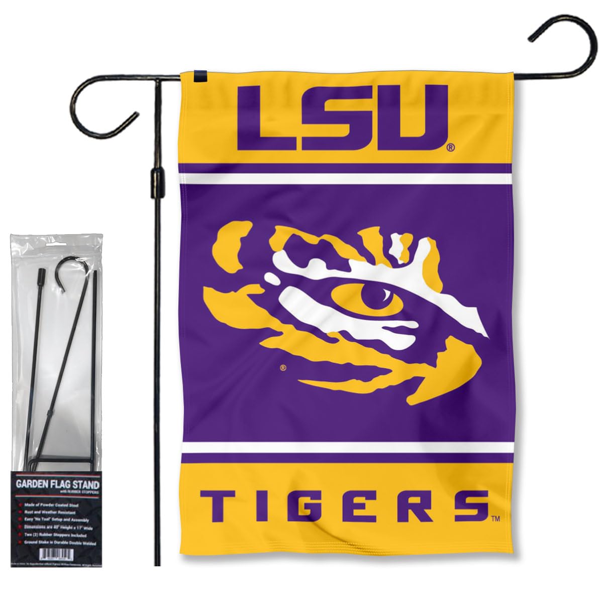 Louisiana State LSU Tigers Garden Banner Flag with Flag Pole Stand Set - Sports Collectibles, Sports Memorabilia, Sports Fan Shop, Sports Gifts