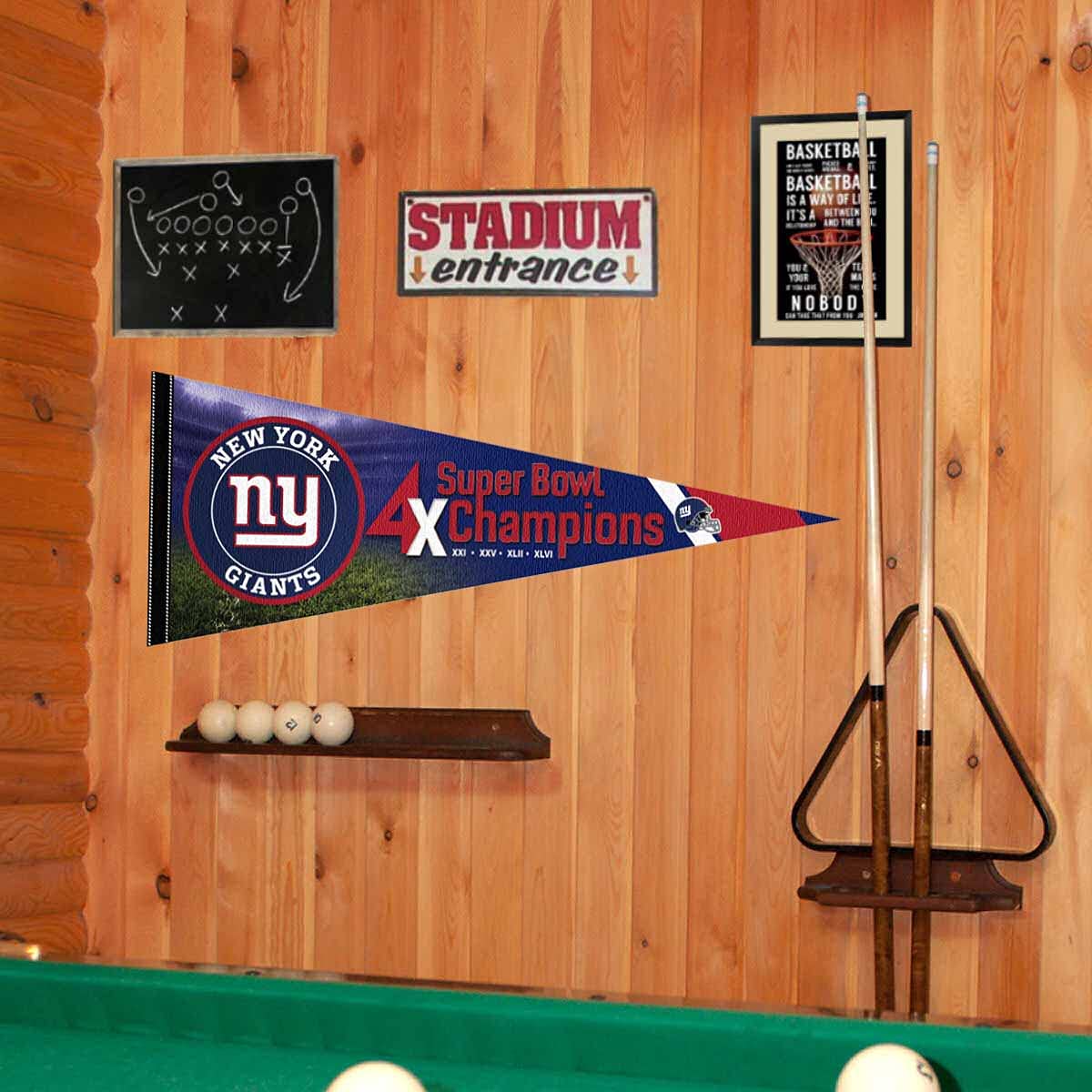 WinCraft New York Giants 4 Time Bowl Champions Pennant Banner Flag - Sports Collectibles, Sports Memorabilia, Sports Fan Shop, Sports Gifts