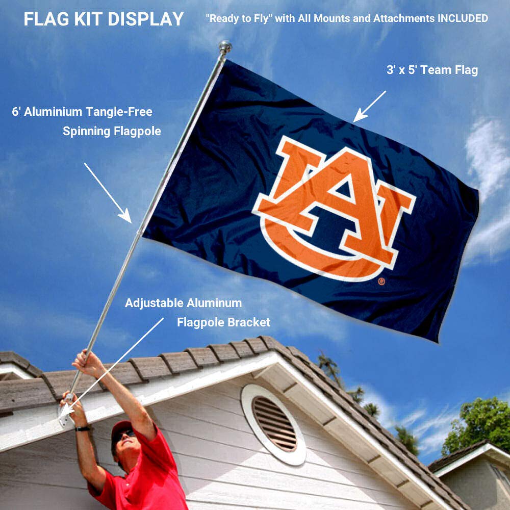 College Flags & Banners Co. Auburn Blue Flag with Pole and Bracket Kit - Sports Collectibles, Sports Memorabilia, Sports Fan Shop, Sports Gifts