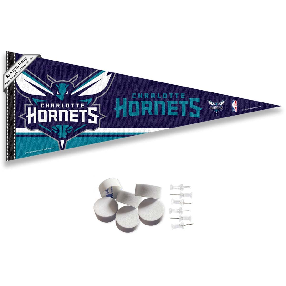 Charlotte Hornets Pennant Flag and Wall Tack Pads Mounts - Sports Collectibles, Sports Memorabilia, Sports Fan Shop, Sports Gifts